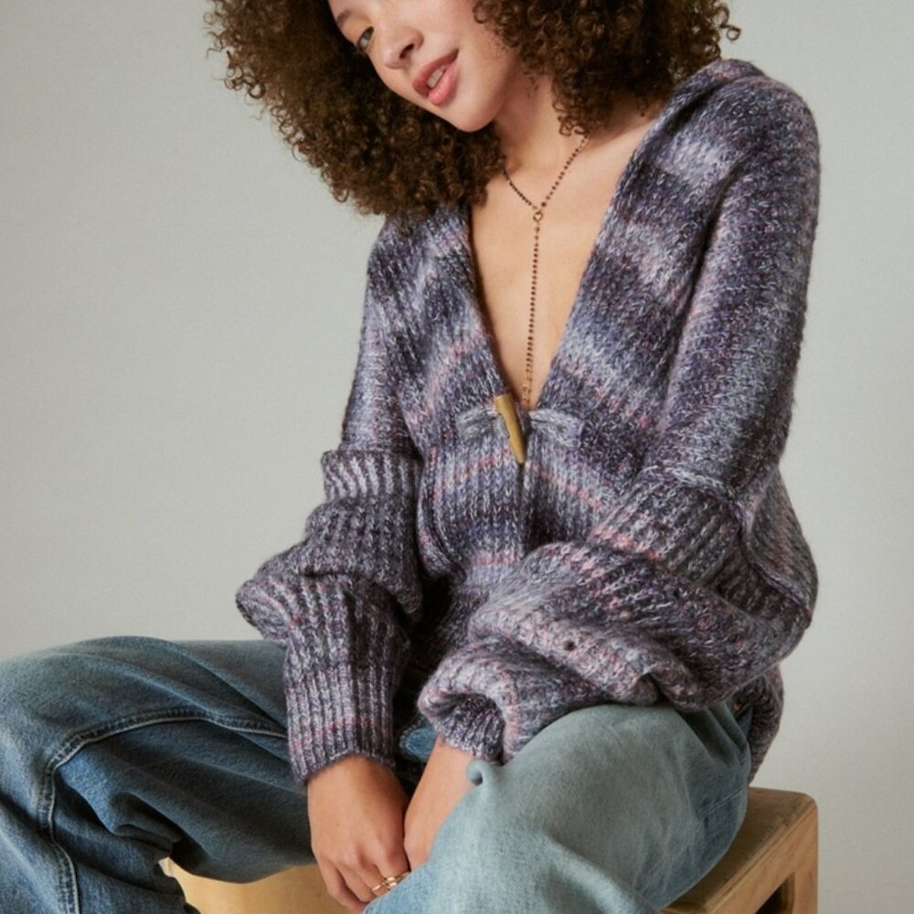 NWT Lucky Brand Clothing Toggle Front Spacedye Cardigan XL Berry Conserve Multi